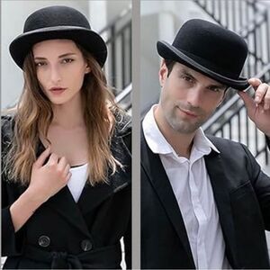 GEMVIE Black Derby Hat 100% Wool Theater Quality Hat Bowler Hat for Men Women